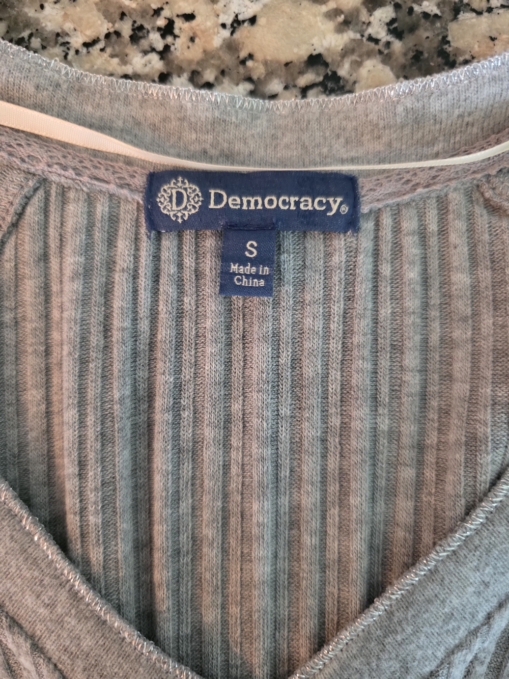 Democracy Ribbed V-Neck Sweater in Light Gray - Picture 4 of 6